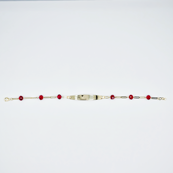 14k Yellow Gold Red Protection Bracelet with ID - Size 7