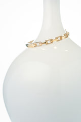 Rectangle link Bangle 14k Yellow Gold with CZ