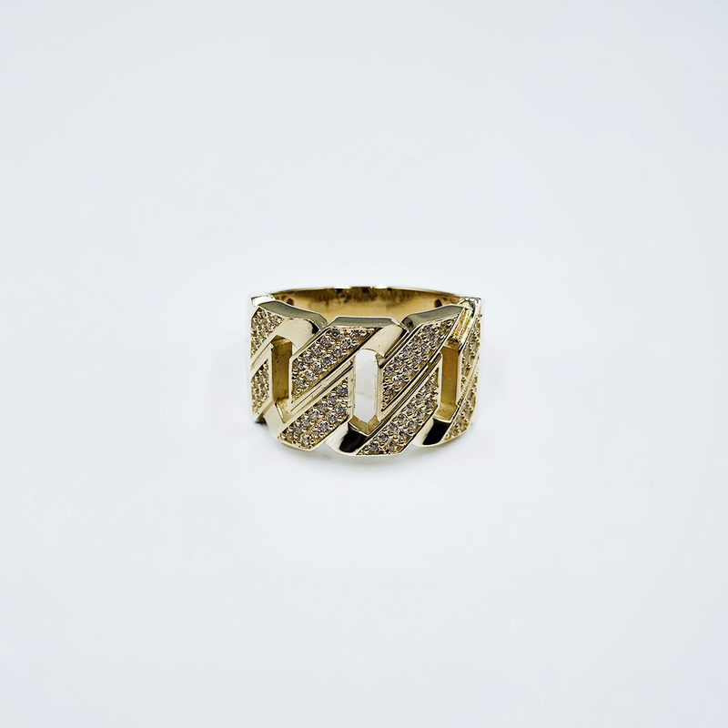 14k Yellow Gold Monaco Link Ring with CZ - Size 10