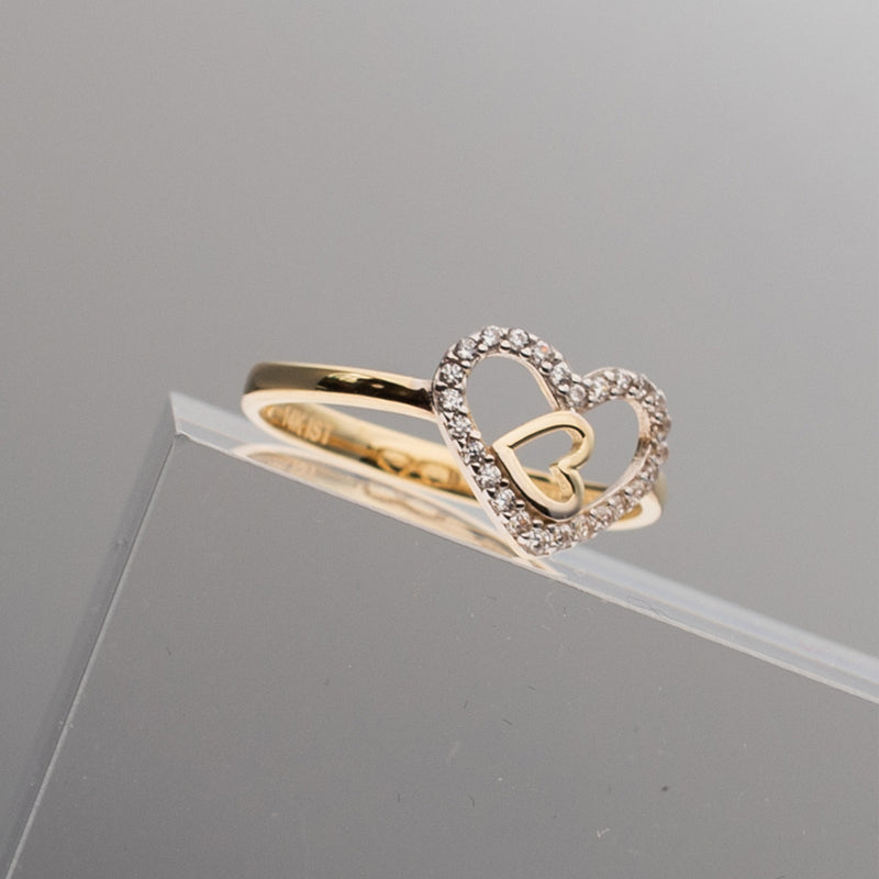 2 heart ring with CZ 14k gold