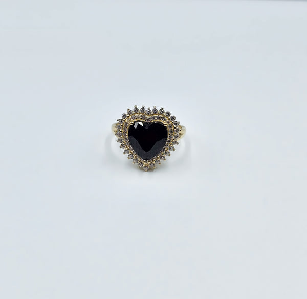 Black Heart Ring in 14k Yellow Gold with CZ - Sizes 6 to 9