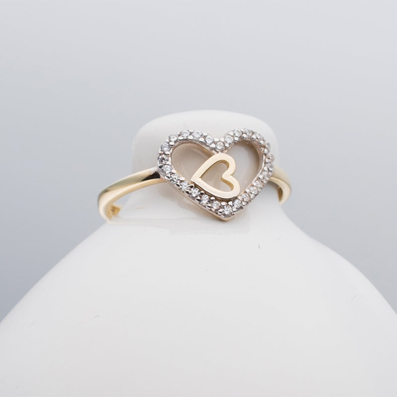 2 heart ring with CZ 14k gold