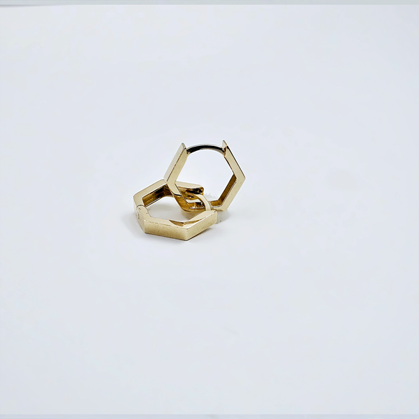 14k Yellow Gold Solid Hexagon Earrings - 14mm