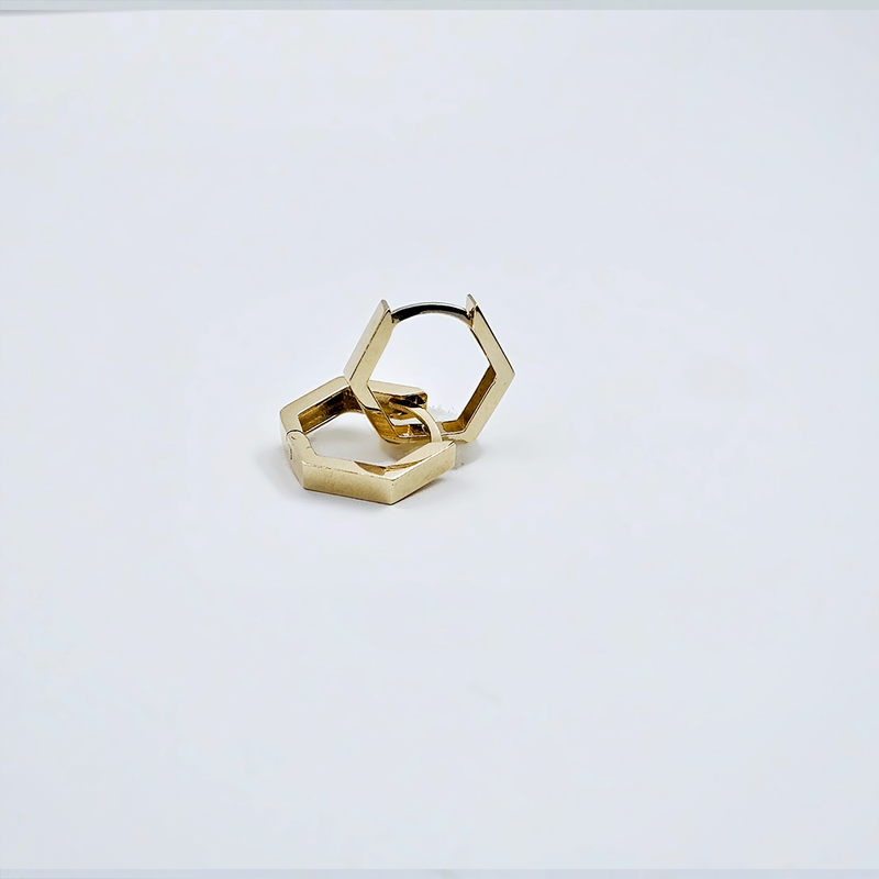 14k Yellow Gold Solid Hexagon Earrings - 14mm