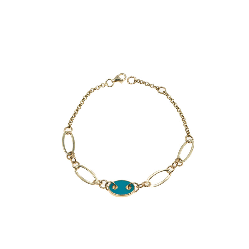 Double sided bracelet 14k Aqua Blue/White YG Size 7”-7.5”