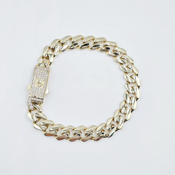 14k Yellow Gold Monaco Link Bracelet with CZ Clasp - Size 7.5