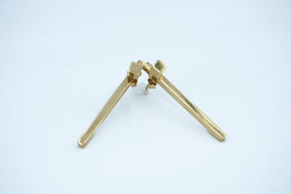 Gold Dangle Bar Earrings 14K YG 1.25”