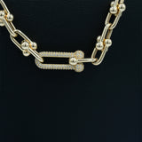 Hardware Link Necklace 14k YG CZ 16”