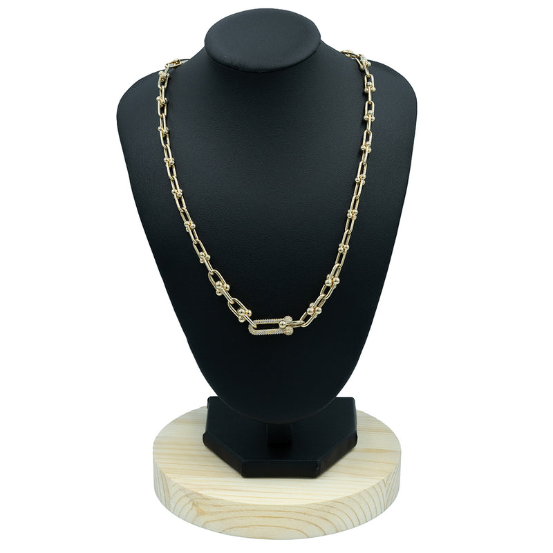 Hardware Link Necklace 14k YG CZ 16”