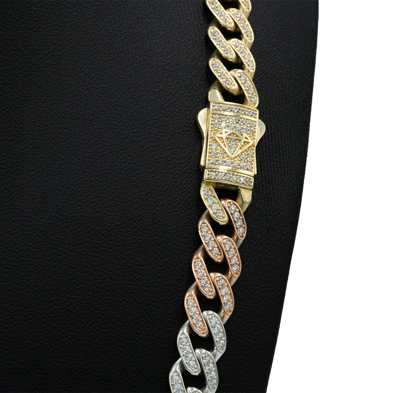 Iced 3 tone Cuban Chain 8.8mm 20" CZ semi-hollow