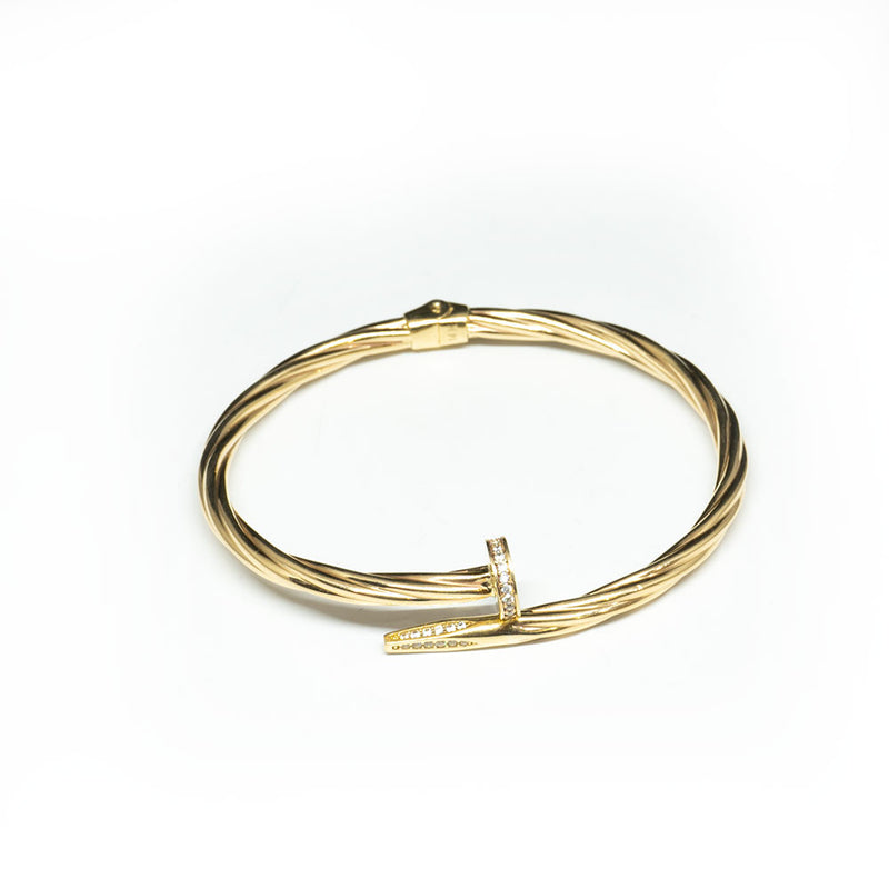 Nail Bangle Bracelet 14K Gold / CZ