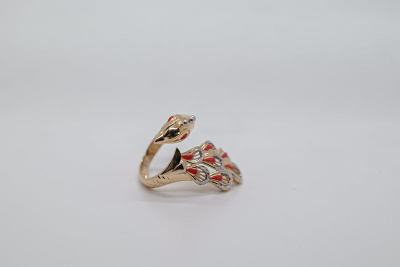 PEACOCK RING 14K GOLD ADJUSTABLE - $430
