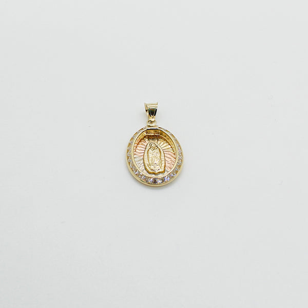 Virgen de Guadalupe Medallion Three Tone  Gold | 14k /cz | 18mm - $90