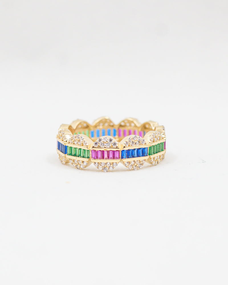Rainbow Ring 14K Gold /CZ Size 8