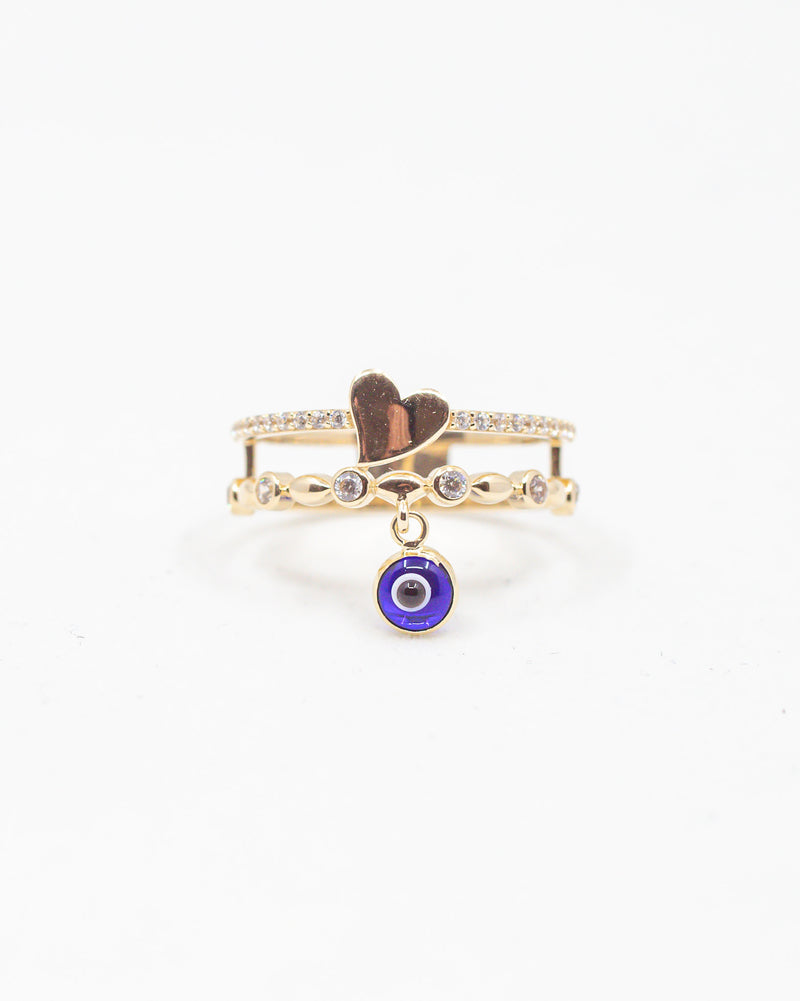 Heart Evil Eye Ring 14K Gold/ CZ