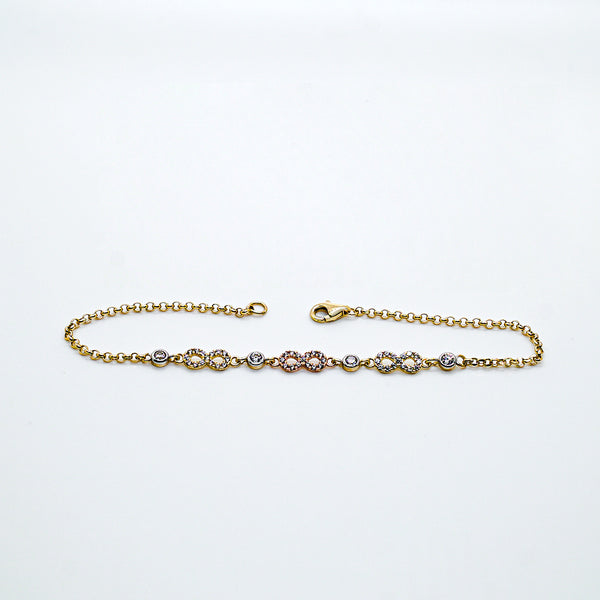 Infinity Bracelet Three Tone 14k Gold - $380