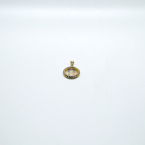 Virgen de Guadalupe Medallion Three Tone  Gold | 14k / cz | 16mm - $90